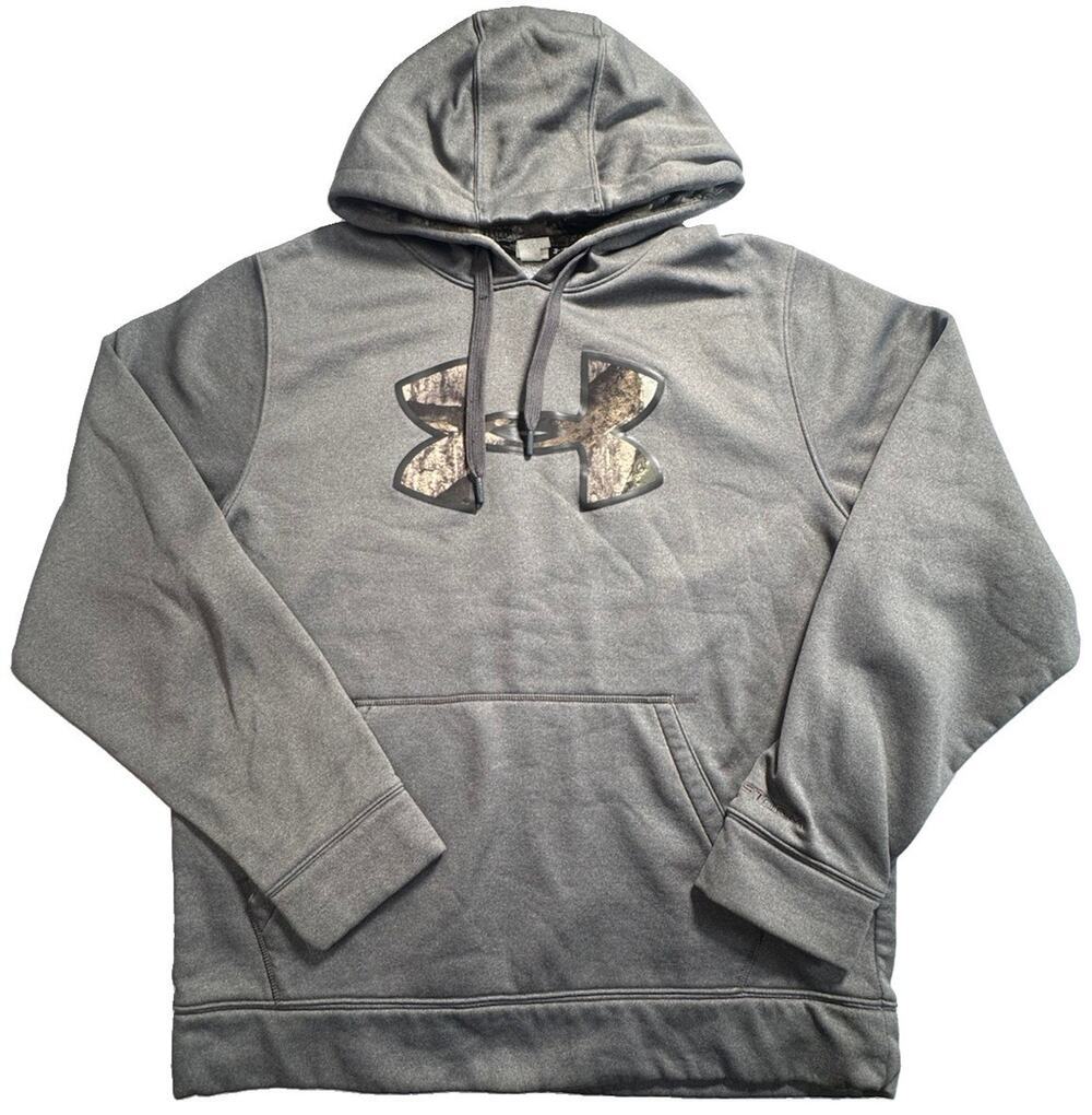 Under Armour Storm Hoodie Mens Medium Gray Camo Logo Pullover Sweatshirt